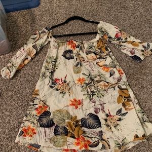 Long sleeve floral off the shoulder shirt